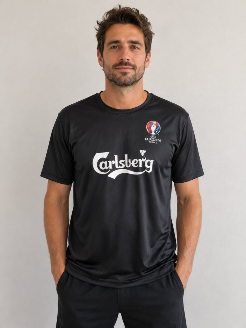 UEFA Euro 2016 Carlsberg Soccer Jersey Men's Large Black Performance T-Shirt
